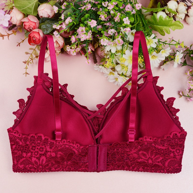 Women Lingerie Sexy Lace Bra Wine Red Brassiere Fashion Seamless Push