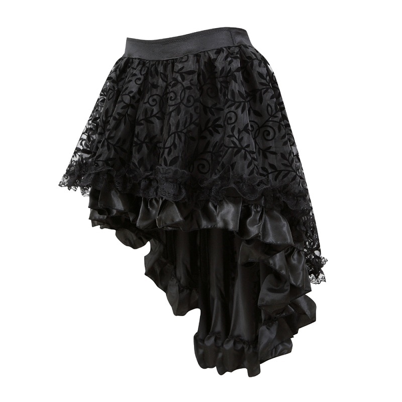 S-6XL Victorian Asymmetrical Ruffled Satin & Lace Trim Gothic Skirts Women Corset dress Vintage Steampunk Skirt Cosplay Costumes