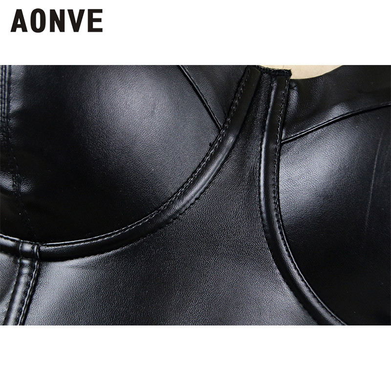 AONVE Women Steampunk Corset Bra Tops Leather PU Bralette Push up Bras for Women Waist Trainer Slimming Underwear Short Top