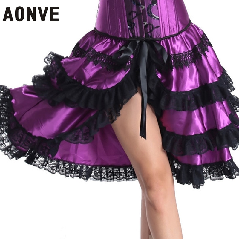 AONVE Steampunk Corset Dresses Sexy Corselet With Skirts Gothic Women Waist Trainer Lace up Wedding Clubwear Plus Size Corzzt