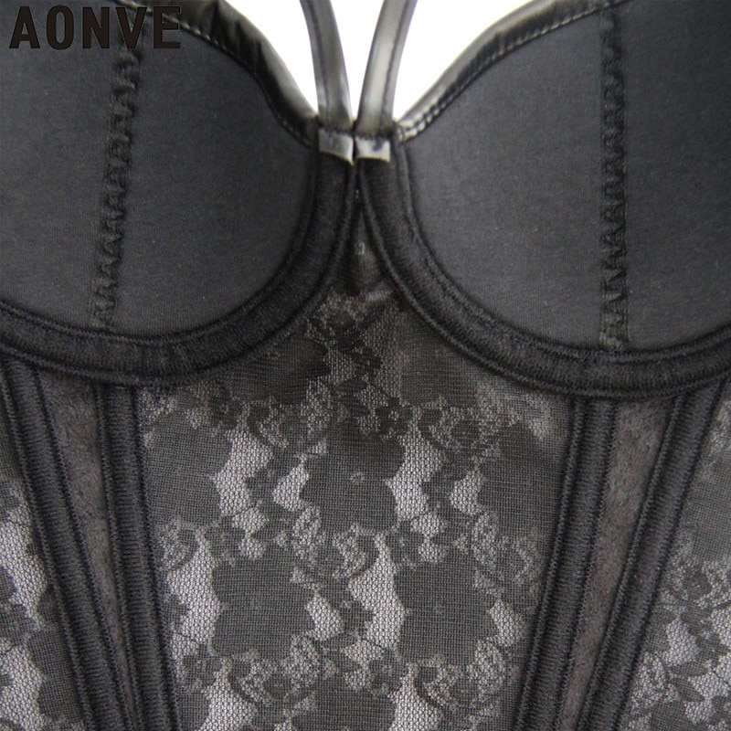 Corset Sexy Steampunk Bustier Gothic Leather Black Lace Lingerie Floral Waist Cincher Steel Boned Body Shaper Corsete Overbust