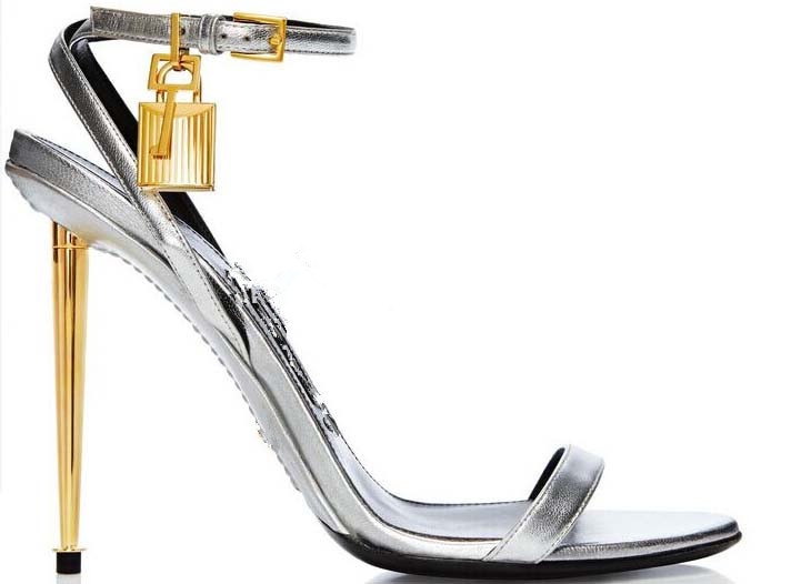 New Fashion Luxury Gold Lock Metal Decoration Women High Heel Shoes Fashion Concise Design Elegant Lady Summer Sandals Female Pu