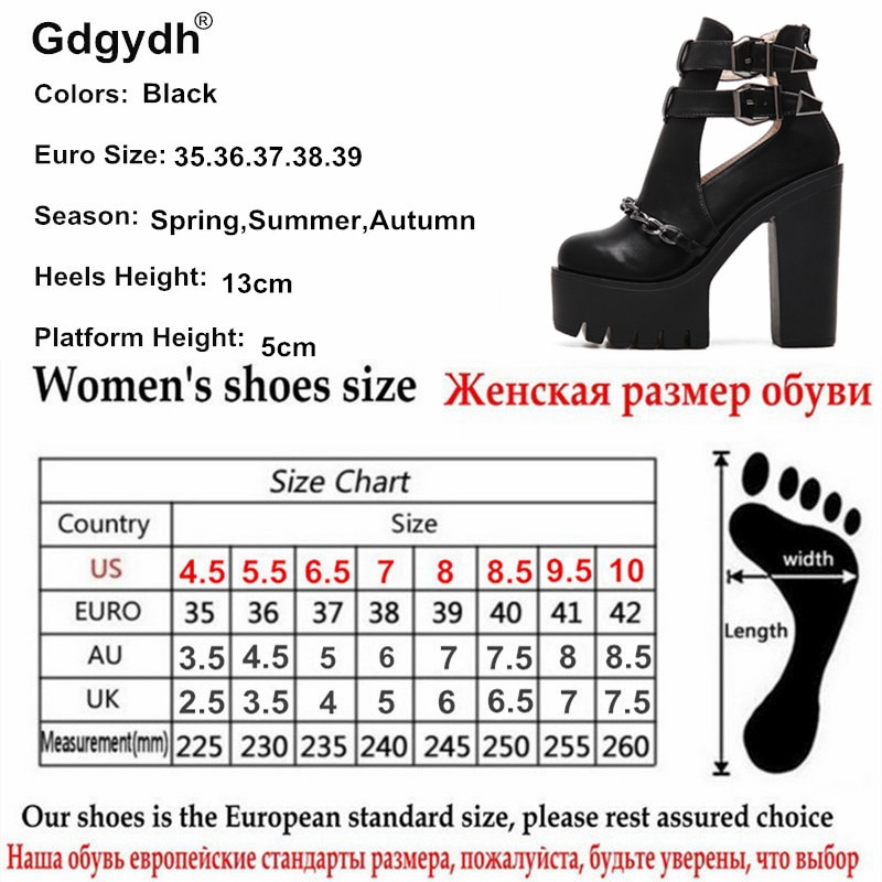 Gdgydh Spring Autumn Fashion Ankle Boots For Women High Heels Casual Cut-outs Buckle Round Toe Chain Thick Heels Platform Shoes