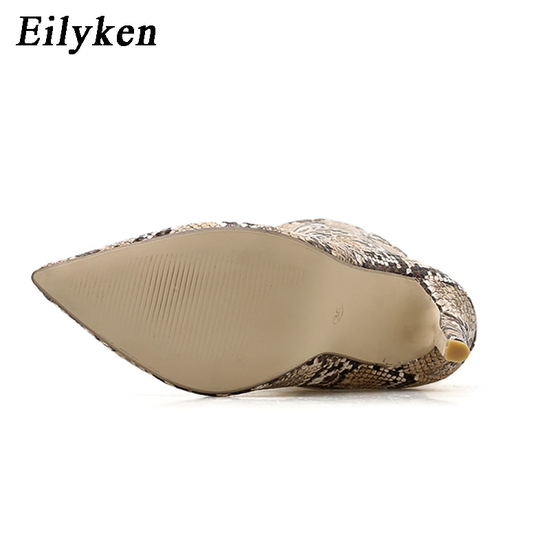 Eilyken  2019 New Lace-Up Women Boots Snake Print Ankle Boots High heels Fashion Pointed toe Ladies Sexy shoes Chelsea Boots