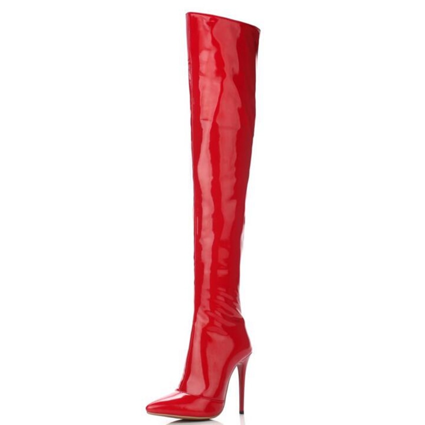 High Quality Plus Big Size 33-44 Black Red White Zip 12CM High Heel Sexy Over The Knee Thigh High Autumn Winter Women Boot X1529