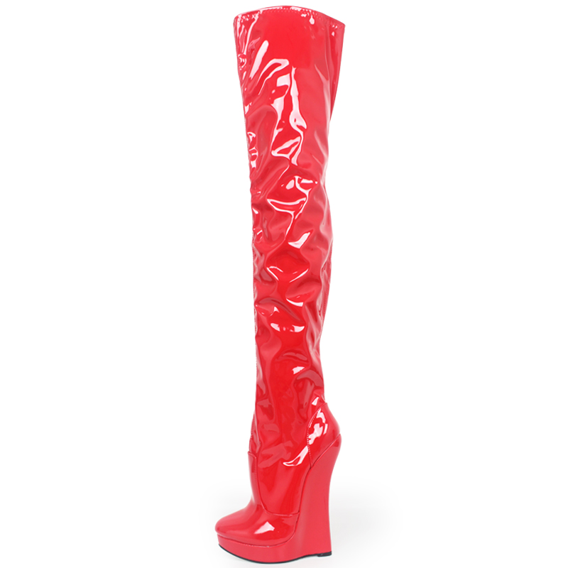 jialuowei 2018 New arrival 18CM high Heel wedges Platform Sexy Fetish stunning slim over-the-knee thigh boots unisex plus size