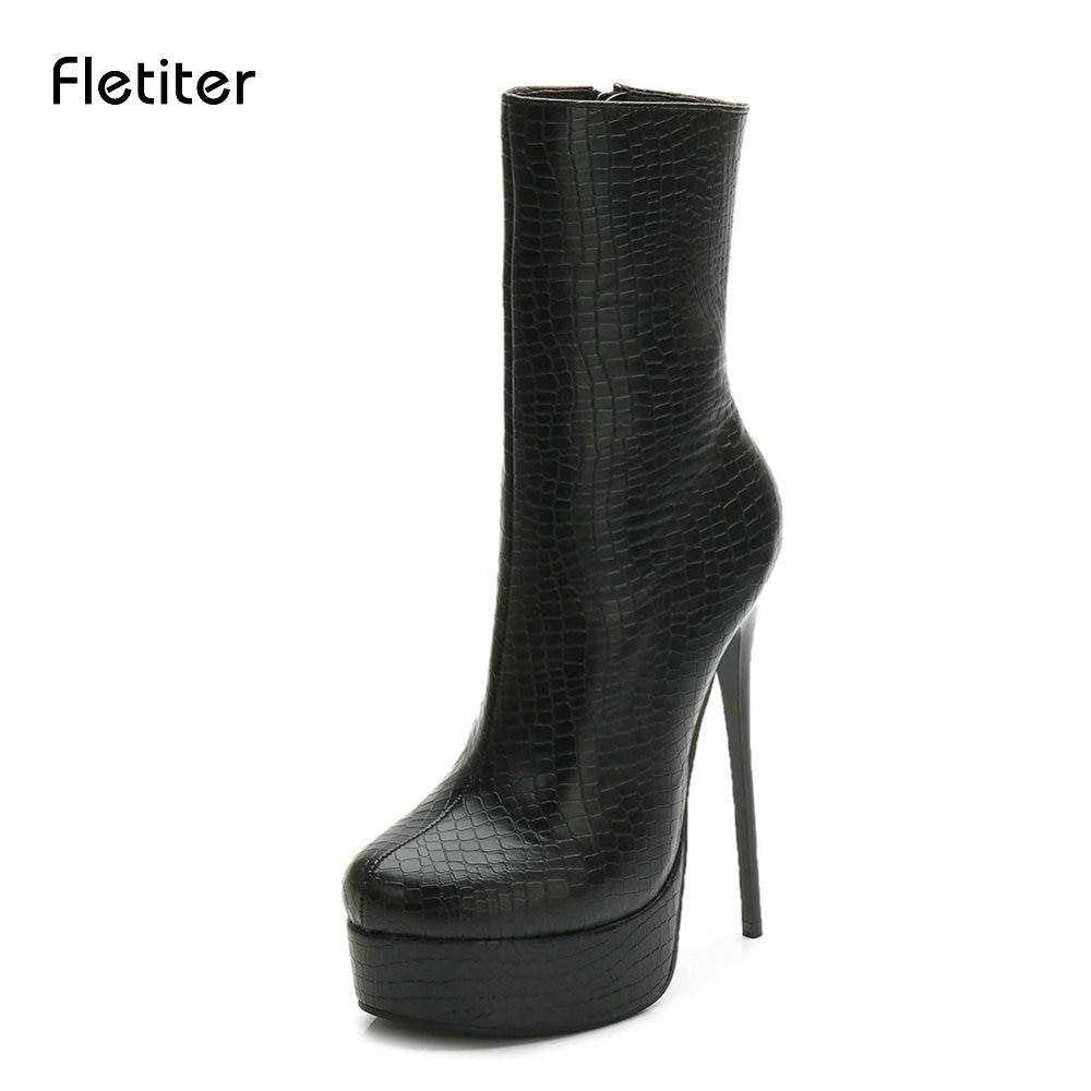 STOCK Ankle Boots Women Platform Super High Heel winter boots women Sexy casual Shoes Fetish crocodile Patent Party Boot Fletite