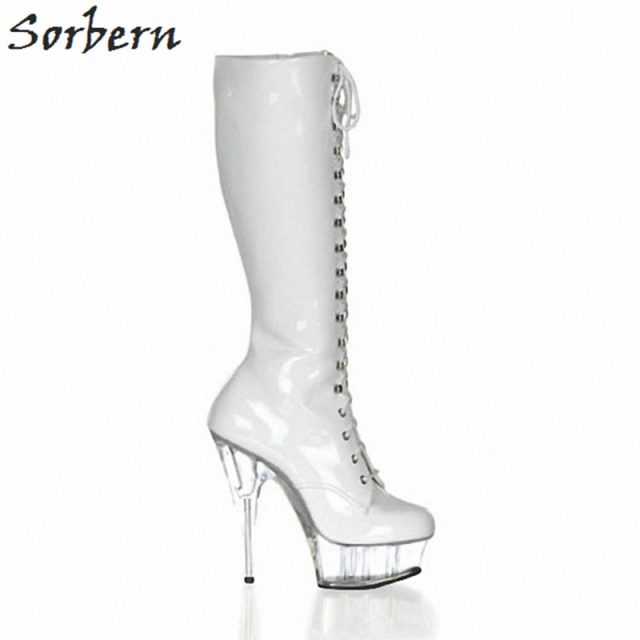 Sexy Perspex High Heels Booties Womens Shoes Size 12 Custom Wide Calf