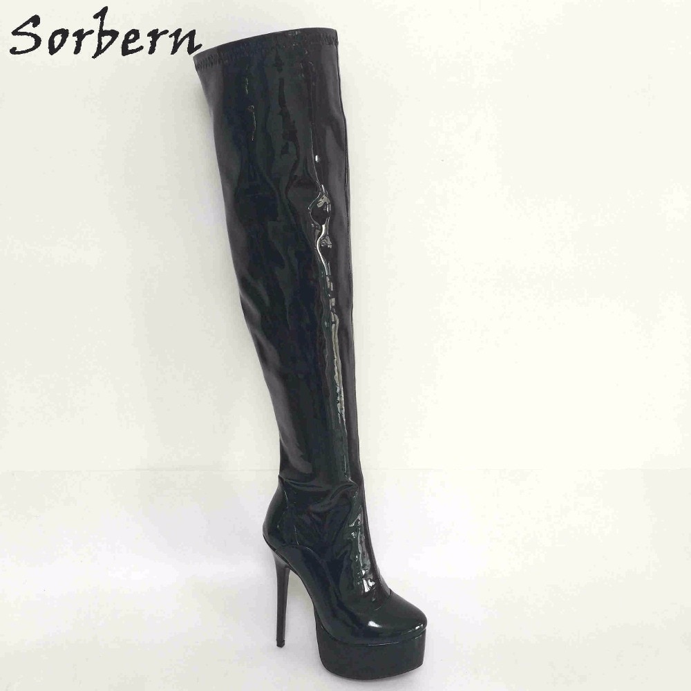 Sorbern Sexy Over The Knee Boots Platform Shoes Women Fetish High Heels Pointed Toe Side Zipper Elastic Thigh Custom Size 33-46