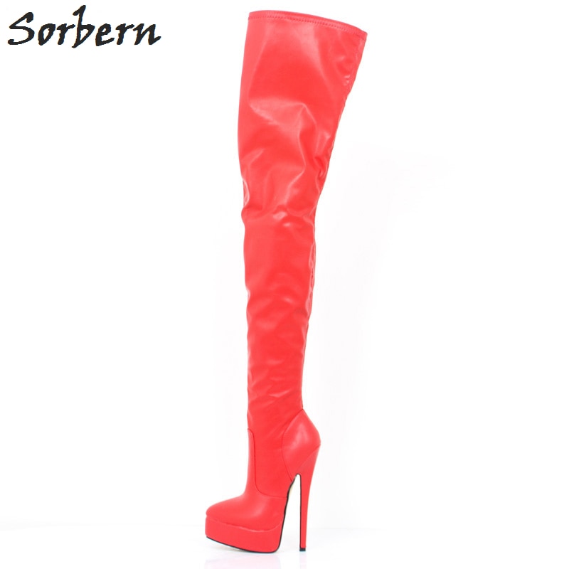 Sorbern Pink Long Women Boots Ladies Party Boots Large Size 46 Unisex 18CM High Heels Pole Dance Boots Platform Ladies Shoes