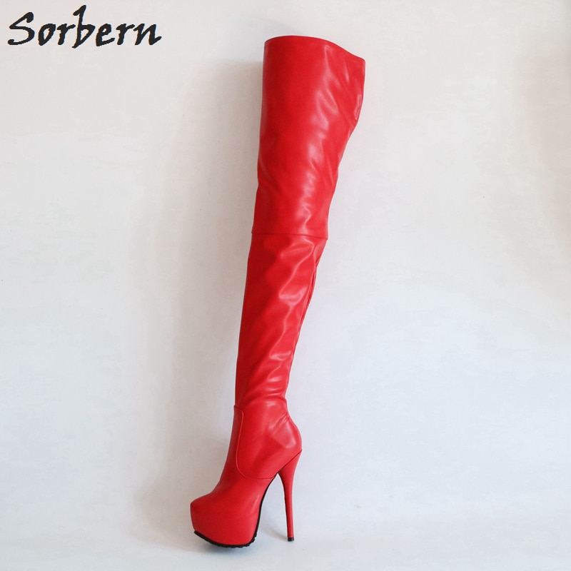 Sorbern Soft Pu Thigh High Boots For Women High Heels Thick Platform Shoes 2018 Fenty Make Up Crossdresser Long Boots Diy Colors