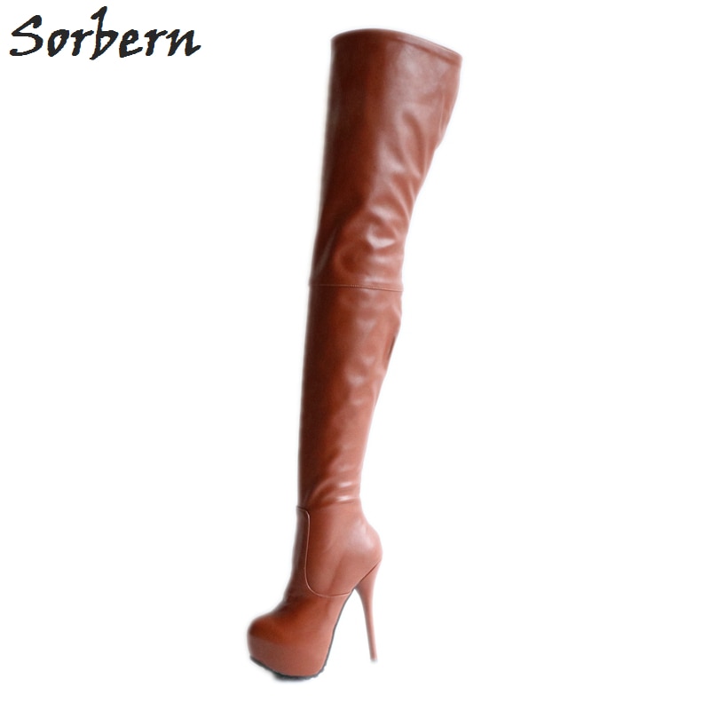 Sorbern Soft Pu Thigh High Boots For Women High Heels Thick Platform Shoes 2018 Fenty Make Up Crossdresser Long Boots Diy Colors