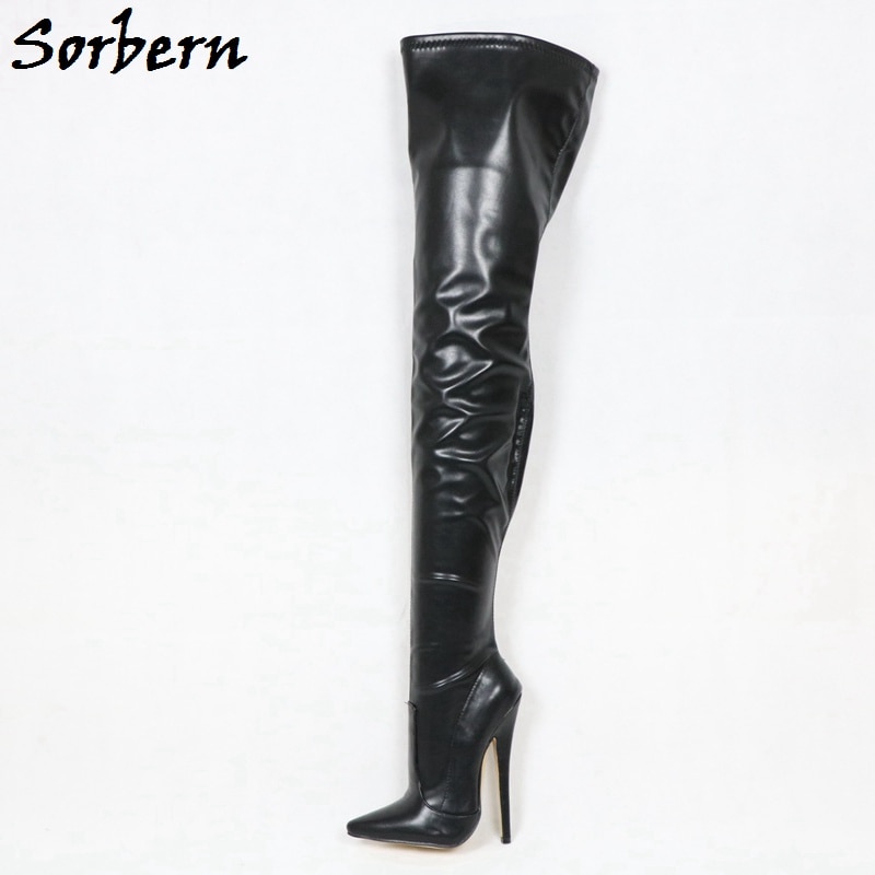 Sorbern Custom Width Long Boots Women Mid Thigh High Crossdresser Boots Unisex 18Cm Spike High Heels Stilettos Pointy Toes