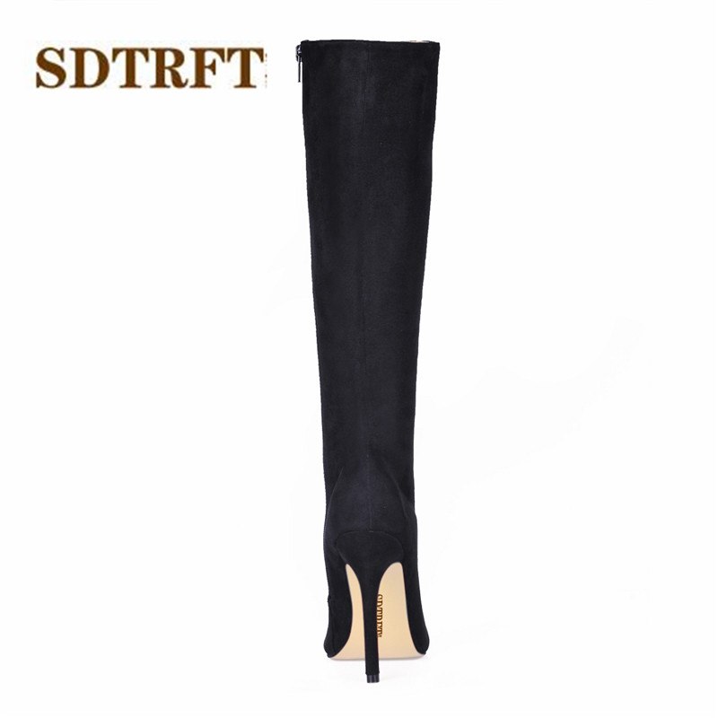 SDTRFT:35-43 Spring/Autumn botas mujer 12cm thin heels Knee-High snow boots Sexy shoes Woman Crossdresser Suede wedding pumps