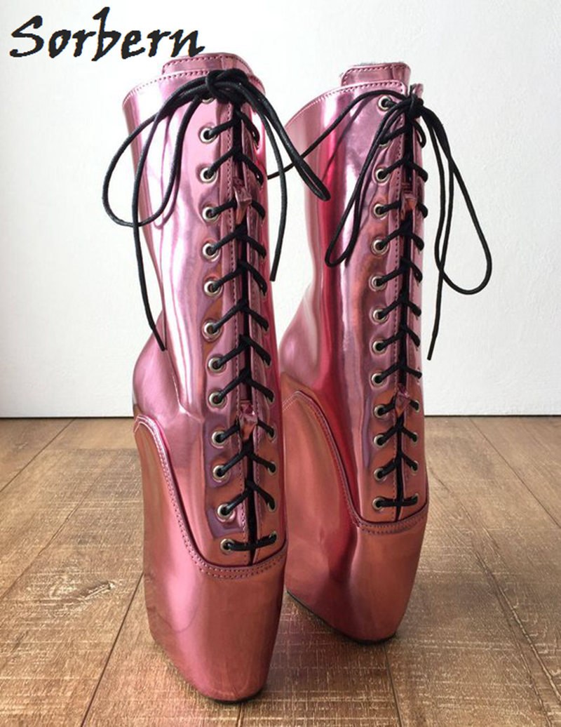 Sorbern Mettlic Pink Ankle Boots For Women Ballet Wedge Heelless Fetish Ballet Crossdresser Shoes Plus Size 45 Black Friday Boot