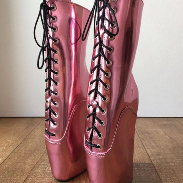 Pink Ankle Boots Ballet Wedge Heelless Fetish Cros