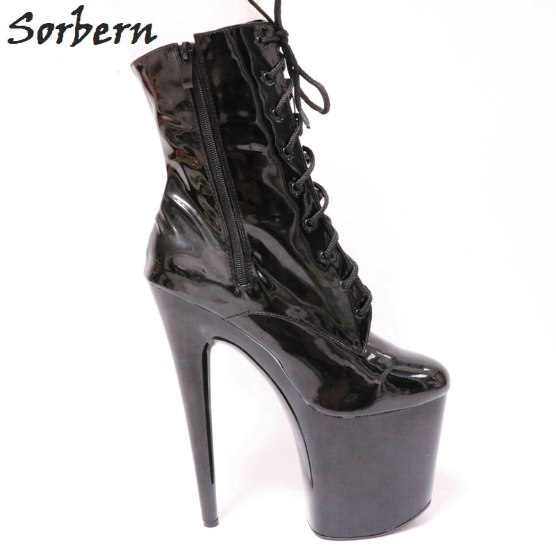 Sorbern 20Cm Ultra High Heel Ankle Boots Unisex Pole Dance Crossdressed Heels Goth Shoes For Women Fall Platform Ankle Boots
