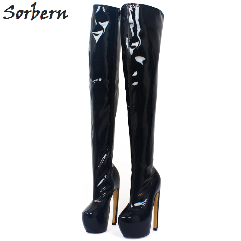 Sorbern Special Heels Over The Knee Boots Women Thick Platform High Fashion Women Shoes 2018 Crossdresser SM Booties Unisex