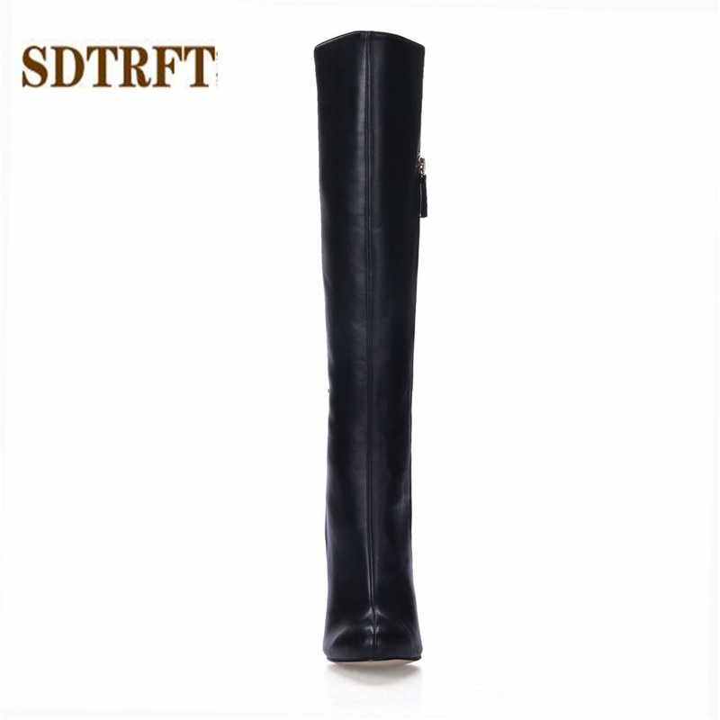 SDTRFT Stilettos 12cm thin heels Knee-High boots Bowtie Sweet shoes Woman Crossdresser Botas Ladies pumps Plus:35-41 42 43