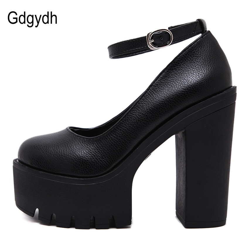 Gdgydh 2019 new spring autumn casual high-heeled shoes sexy ruslana korshunova thick heels platform pumps Black White Size 42