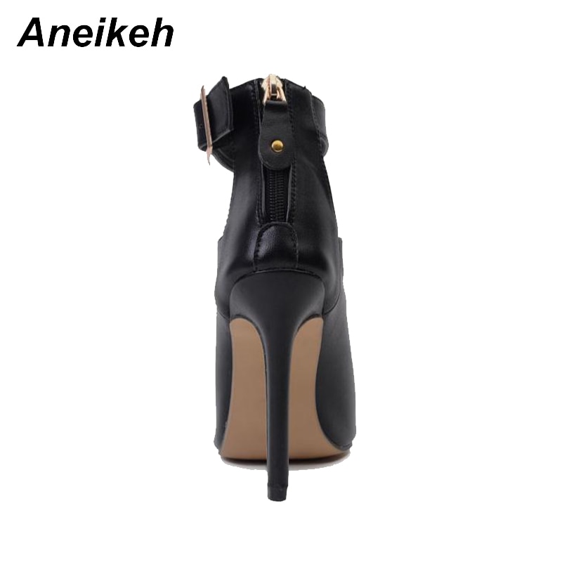 Aneikeh Gladiator Women Pumps Ladies Sexy Buckle Strap Roman High Heels Open Toe Sandals Party Wedding Shoes Size 35-40 Black