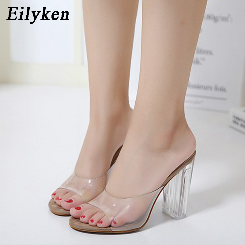 Eilyken New Women Sandals PVC Crystal heel Transparent Women Sexy Clear High heels Summer Sandals Pumps 11cm size 35-40