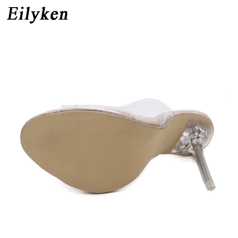 Eilyken 2019 New PVC Jelly Sandals Crystal Open Toed Sexy Thin Heels Crystal Women Transparent Heel Sandals Slippers Pumps
