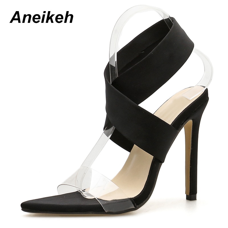 Aneikeh New Designer Brand Fashion Pointed Toe Open Thin High Heels Sandals Gladiator Bride Red Wedding Party Dress Shoes