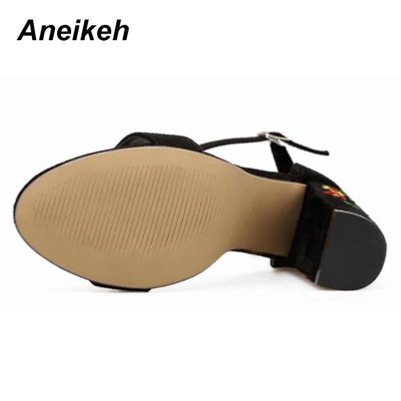 Aneikeh New Flowers Embroidered Shoes Women Sandals Sexy Open Toe ...