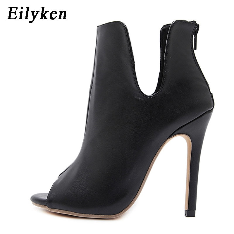 Eilyken Spring/Autumn Gladiator V Mouth Women Pumps Zipper Fashion Black Sexy  Peep Toe Cover Heel Pumps 12CM Size 35-40