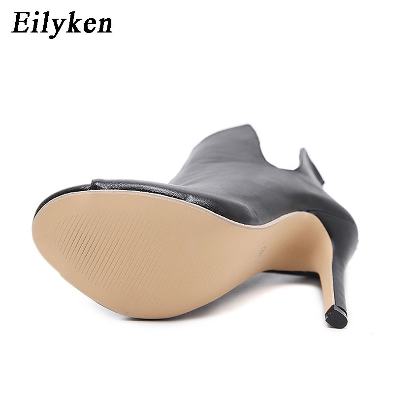 Eilyken Spring/Autumn Gladiator V Mouth Women Pumps Zipper Fashion Black Sexy  Peep Toe Cover Heel Pumps 12CM Size 35-40