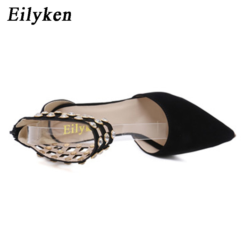 Eilyken Flock Crystal Women Pumps Fashion Zipper Pointed Toe  High Heels Lady Shoes Thin Heels Chaussure Femme Talon