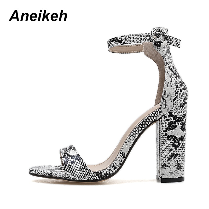 Aneikeh 2019 Sandals Fashion Serpentine Women Sandals High Heels Open toe Ankle Strap Buckle Strap Shoes Size 35-40 Pumps