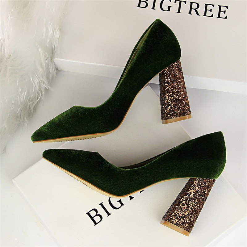 fetish high heels women wedding shoes zapatos mujer tacon italian pumps woman luxury brand bigtree shoes Bling Square heel shoes
