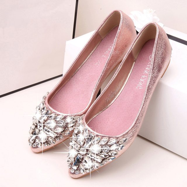 Flat Shoes Shiny Crystal Ballet Pointy Bling Rhinestone Flats Pink ...