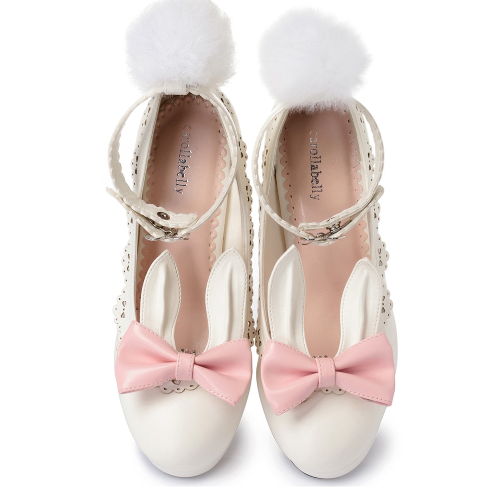 Sweet Princess Party Shoes Solid Leather Women Pumps Cosplay Rabbit Thick Heels Buckle Straps Round Toe Platform Lolita Shoes