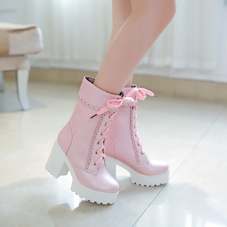 Lolita High Heel Student Shoes Sweet Lady Cosplay Platform Short Boots