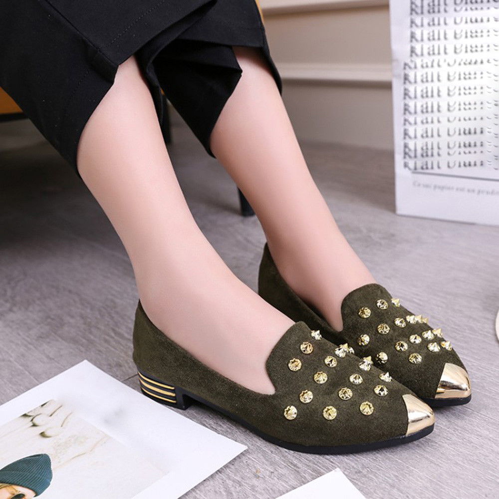 Women's Shoes Fashion Pointed Toe Girls Rivet Flats Spring Autumn Sexy Women Loafers Shoes Woman Flat Ladies Low Heel Rivet