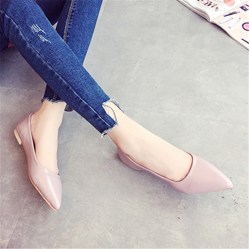 2016 spring and autumn career japanned leather single shoes sexy flat shallow mouth pointed toe flats black nude color