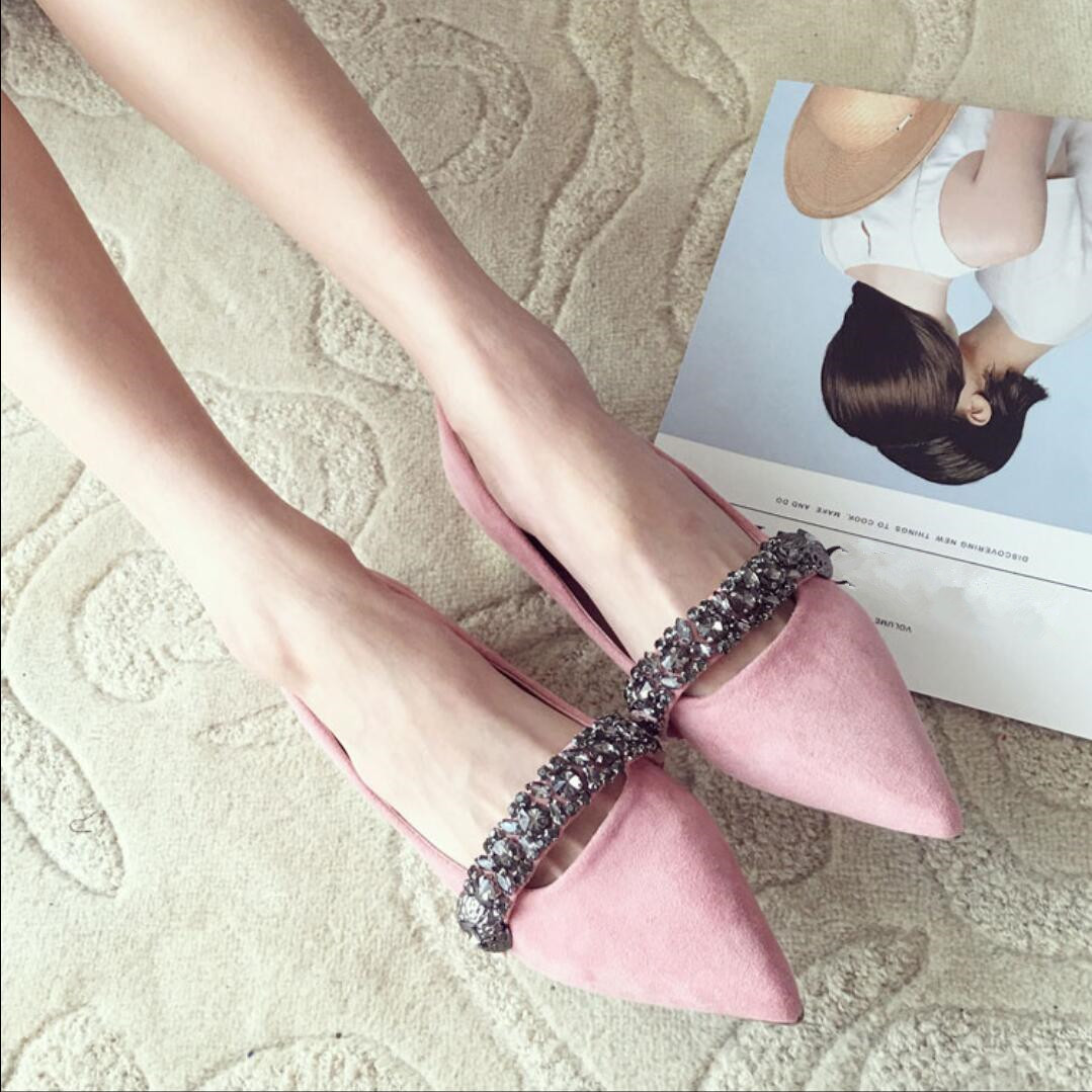 Koovan Women Flats 2018 Spring New Women's Shoes Fashion Diamond Pointed Flat Shoes Shallow Mouth Suede Ladies Sexy Shoe
