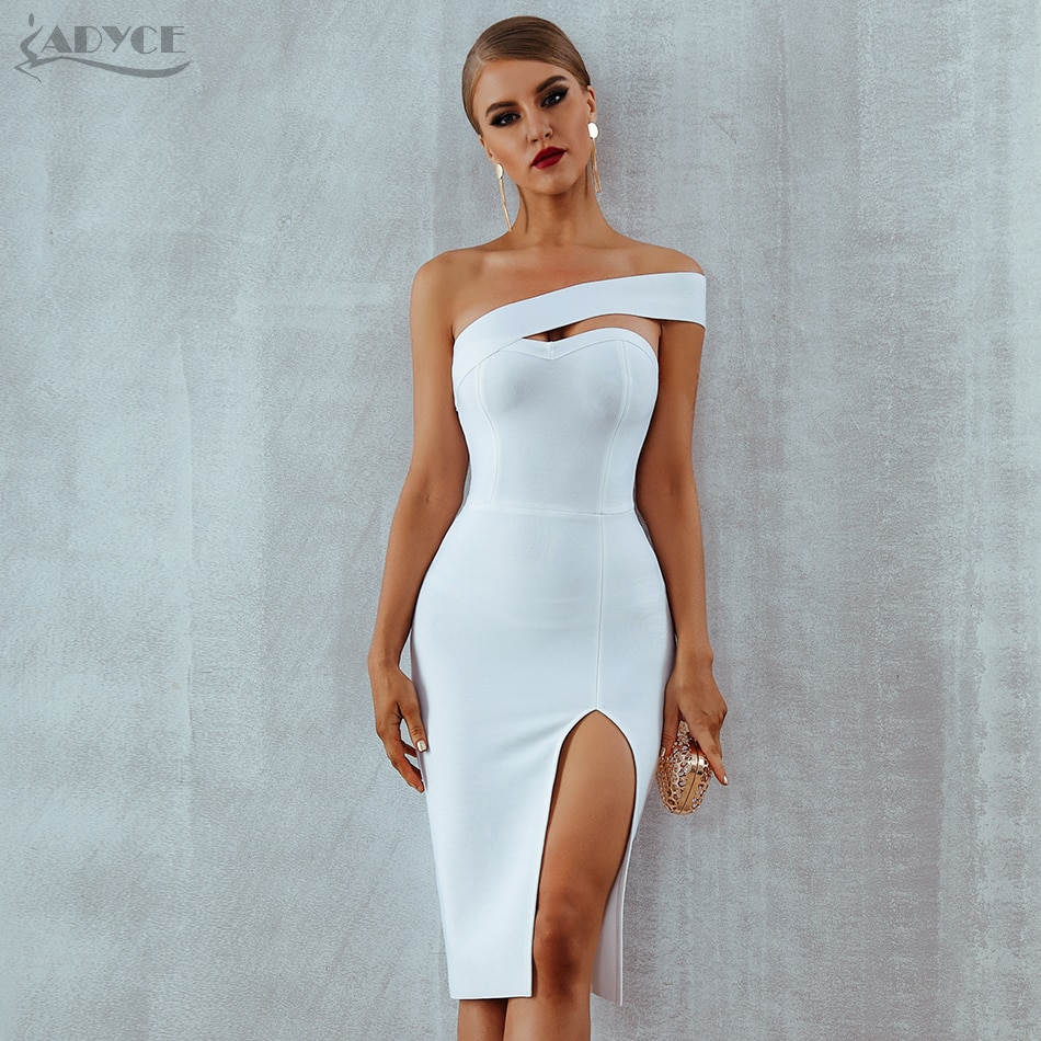 Adyce Bodycon Bandage Dress Women Vestidos Verano 2019 Summer Sexy Elegant White Black One Shoulder Midi Celebrity Party Dresses