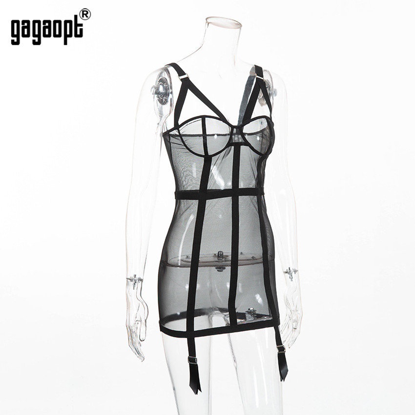 Gagaopt 2019 Mesh Dress Women Sexy Dresses Perspective Black Fashion Mini Bodycon Dresses Club Vestidos Robes