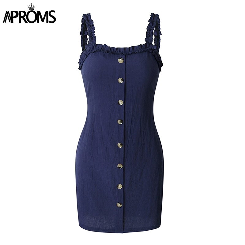Aproms Sexy Backless Lace Up Cotton Dress Women Sundresses Summer 2019 Sleeveless Slim Bodycon Club Wear Dresses Robe Femme