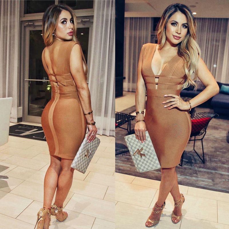 Ocstrade Summer New Arrival Bandage Dress 2019 Sexy Deep v Neck Bodycon Dress Party Cut Out Bandage Dress Rayon High Quality