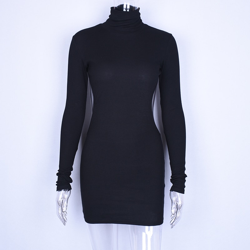 Hugcitar long sleeve high neck backless sexy mini dress 2018 summer autumn women new fashion white solid bodycon club dresses