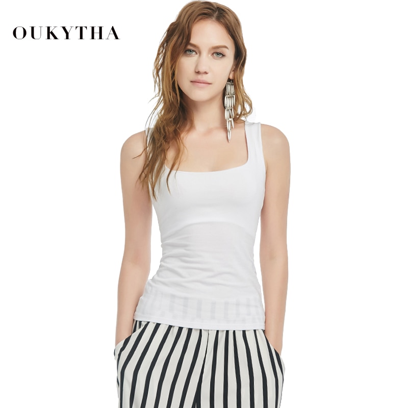 Oukytha 2018 Summer Sexy Low Cut Basic T Shirts Tank Top Solid Cotton Self Cultivati Sleeveless 8039