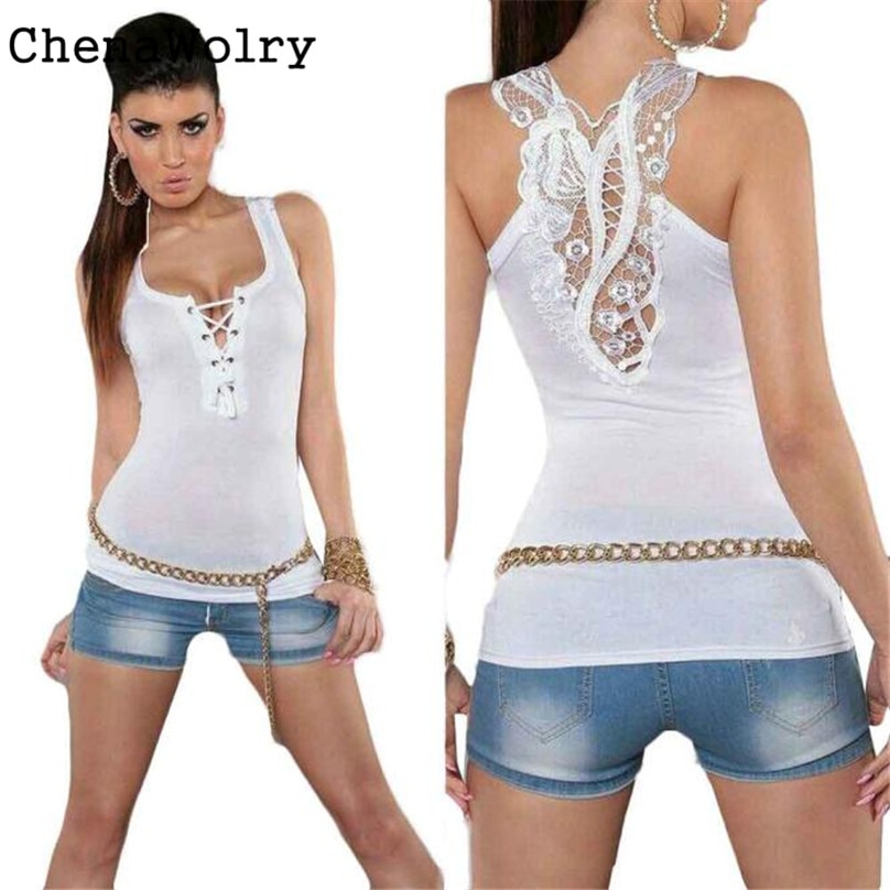 ChenaWolry 2017 New Arrival Fashion Women Bandage Breathable Tank Top Summer Sexy Lace Halter Top Fashion Sleeveless Camisole F