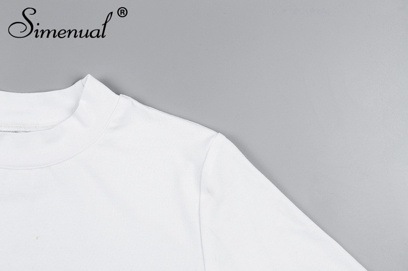 Simenual Fashion autumn 2018 female t-shirt crop top letter print white tshirt slim sexy turtleneck long sleeve t-shirts women
