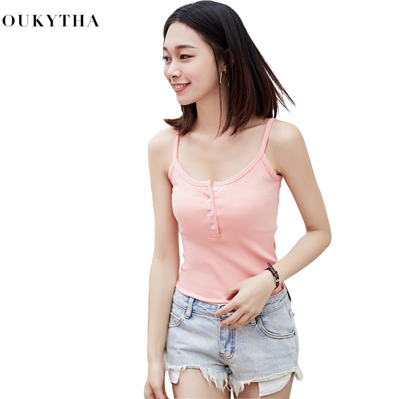 Tank Top Sexy Silm Summer Camisole Woman Vest Solid Cotton Halter Crop Top  Black White Pink Basic  Bustier Top T Shirt GMZ17065