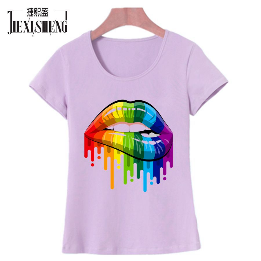 New women Summer Tops Tees Sexy color Lips Painted t shirt cotton Short Sleeve brand fashion round neck tshirt HH240